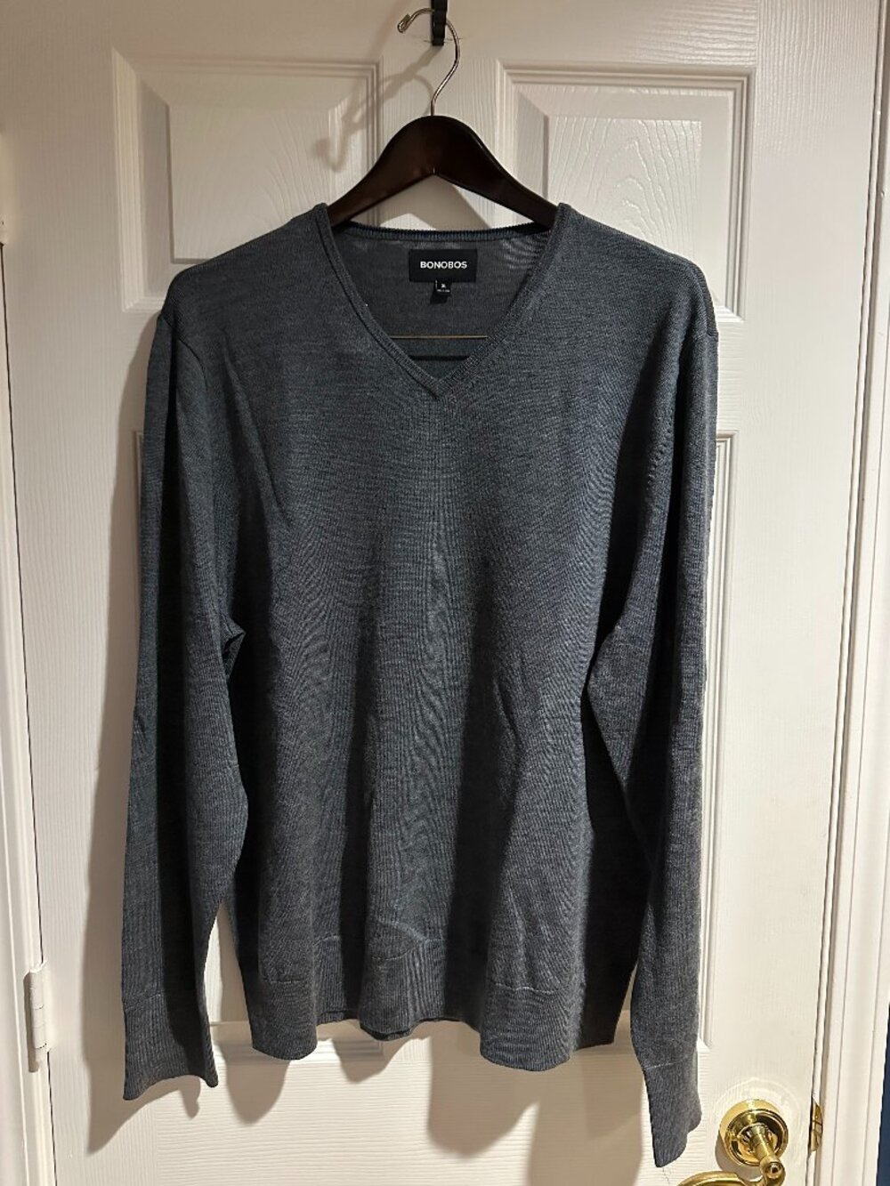 Bonobos Washable Merino V-Neck Sweater – Men’s XL – Grey Heather – 100% Merino W